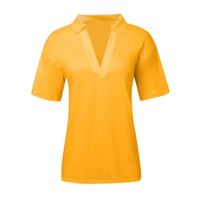 Florboom Women's Plus Size V-Neck Tunic Tops - Short Sleeve Tshirt In Yellow (Size 2X)