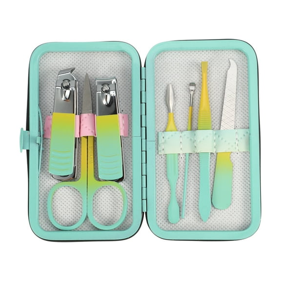Unique Bargains 1 Set 7 in 1 Manicure Nail Clippers Kit Stainless Steel Manicure Pedicure Care Tools Gradient