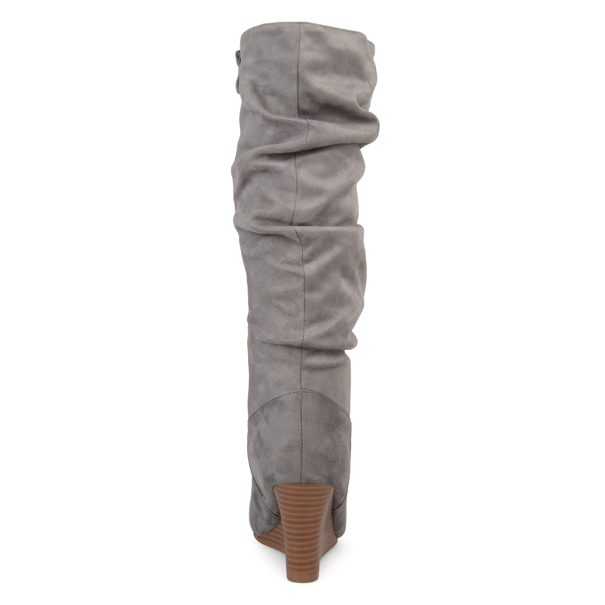 Womens Slouchy Faux Suede Mid-calf Wedge Boots