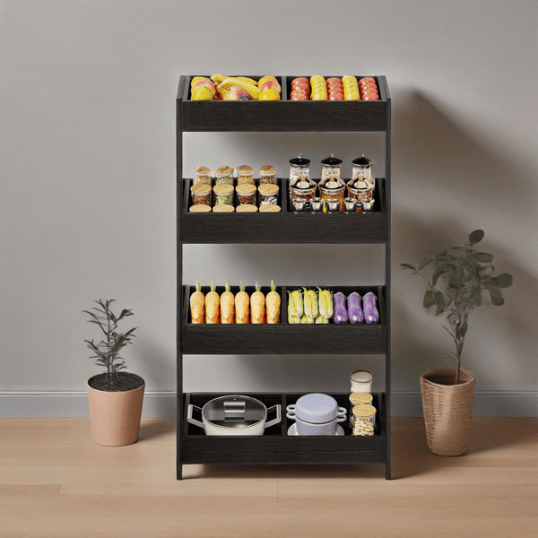 4-Tier Retail Display Rack Stand, Particleboard Shelves with 4 Metal Hooks, Heavy-Duty Metal Frame for Retail, Kitchen & Office