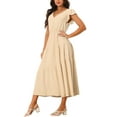 thumbnail image 4 of INSPIRE CHIC Women's Flutter Short Sleeve Tie Maxi Dresses V Neck Elastic Waist Ruffle a Line Long Dress XS Apricot, 4 of 6