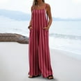 thumbnail image 2 of BiZtdJrK Daily Sales of The Day, Womens Fashion Stripe Jumpsuits with Pockets Summer Casual Sleeveless Wide Leg Overalls Baggy Dressy One Piece Jumper Pants Wine XXL, 2 of 7