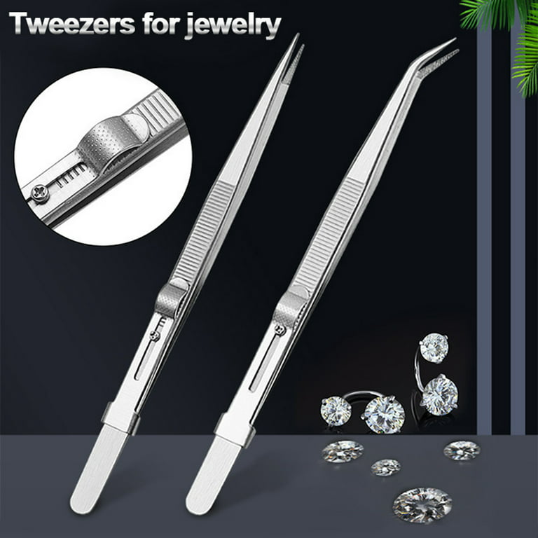 KUNyu Matte Jewelry Tweezers Multipurpose Stainless Steel Straight Curved  Diamonds Tweezers for Watch Repair 