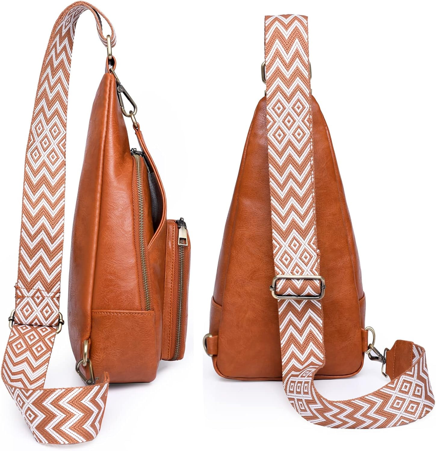 Sling Leather Bags For Women Crossbody Small Fanny Pack Purses Chest Bags With Guitar Strap For Lady