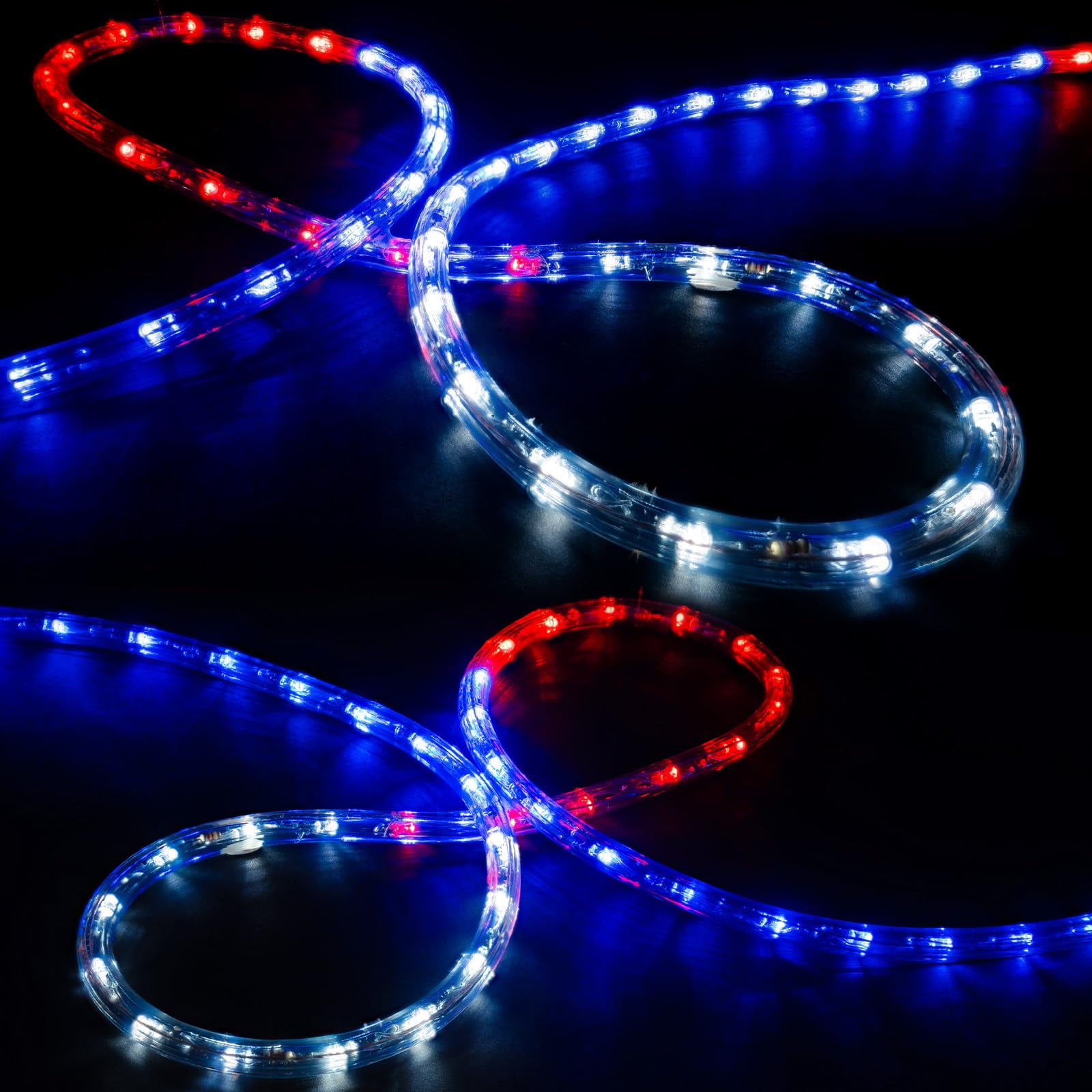 West Ivory 762LEDs, 100ft USA American Red White Blue, Outside LED Rope Light, 8 Modes, Connectable Outdoor Permanent Waterproof Accent Exterior Lighting, PVC Case, Backyard Patio, Garden, Decorative
