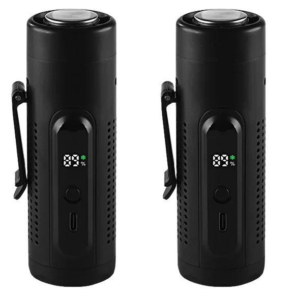 Portable Clip on Fan with 5 Speeds, Belt Clip Waist Cooling Fan, LED Light Desk Stand for Summer Travel Outdoor Camping (2pc-Black)