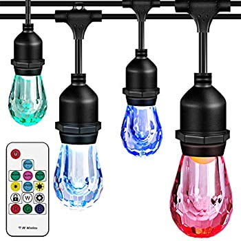 Addlon Outdoor string lights color changing, 48ft, 24 Premium Impact Resistant Lifetime Bulbs,(Memory Function/300 Kinds of marquee selection) Wireless control,...
