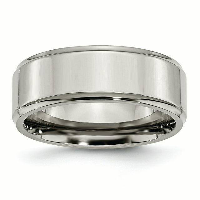 Titanium Ridged Edge 8mm Polished Band Size 12.5