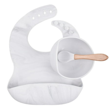 

Baby Silicone Bib&Bowl Feeding set Baby Plate Non-silp Suction Bowl Kids Tableware Waterproof Bib BPA Free Spoon(Color)