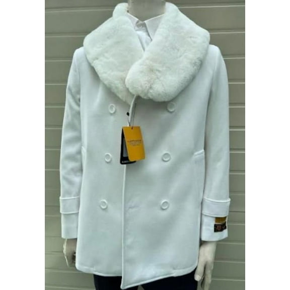 Men's Peacoat White Double Breasted Short Coat Private Label Chicago
