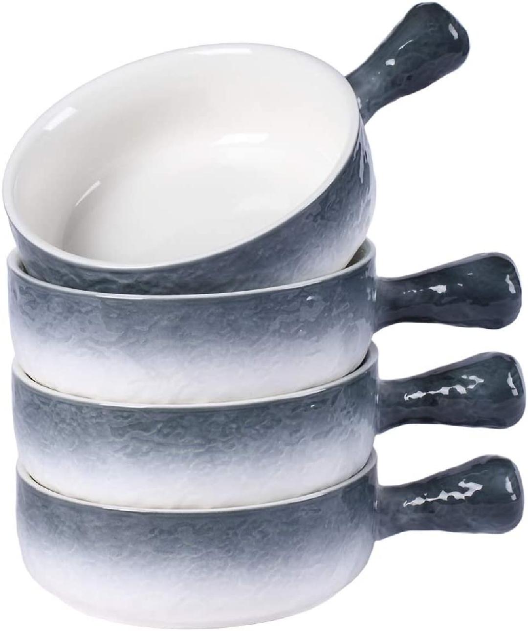 21Oz French Onion Soup Bowls, Ceramic Gradient Stone Embossed Pattern