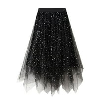SWSMCLT Women's Tulle Skirt Mesh Tutu Skirt Elastic Waist Chiffon Halloween Pleated Summer Tea Length Tulle Skirt Black Small-Large