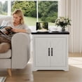 thumbnail image 4 of Table d'Appoint Style Ferme avec Station de Recharge – Table de Nuit Rustique avec 2 Prises et 2 Ports USB, Armoire de Rangement à Tablettes Ajustables, Table d'Appoint pour Salon/chambre, 4 of 7