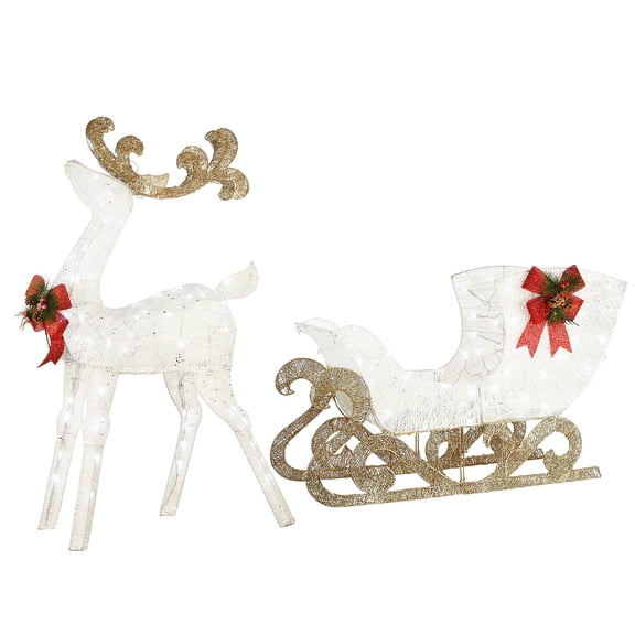 National Tree Company 48" Pre-Lit White Sisal Reindeer and Sleigh