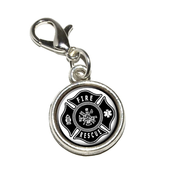 Fire Rescue Firefighter Firemen Maltese Cross - Black Bracelet Charm