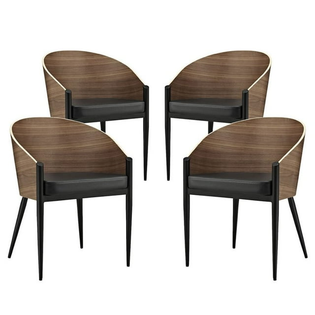 Modway Cooper 17" Modern Wood Dining Chair in Walnut, Set of 4