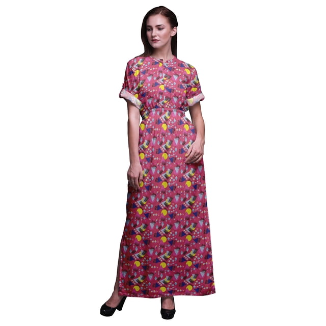 Bimba Rayon Circle & Triangle Geometric Womens Printed Side Slit SummerDressLong Maxi Gown-Large