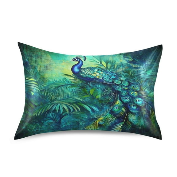 Elegant Peacock in Green Luxury Silky Soft Pillowcase Standard Size Wrinkle Resistant Envelope Closure 20x26in