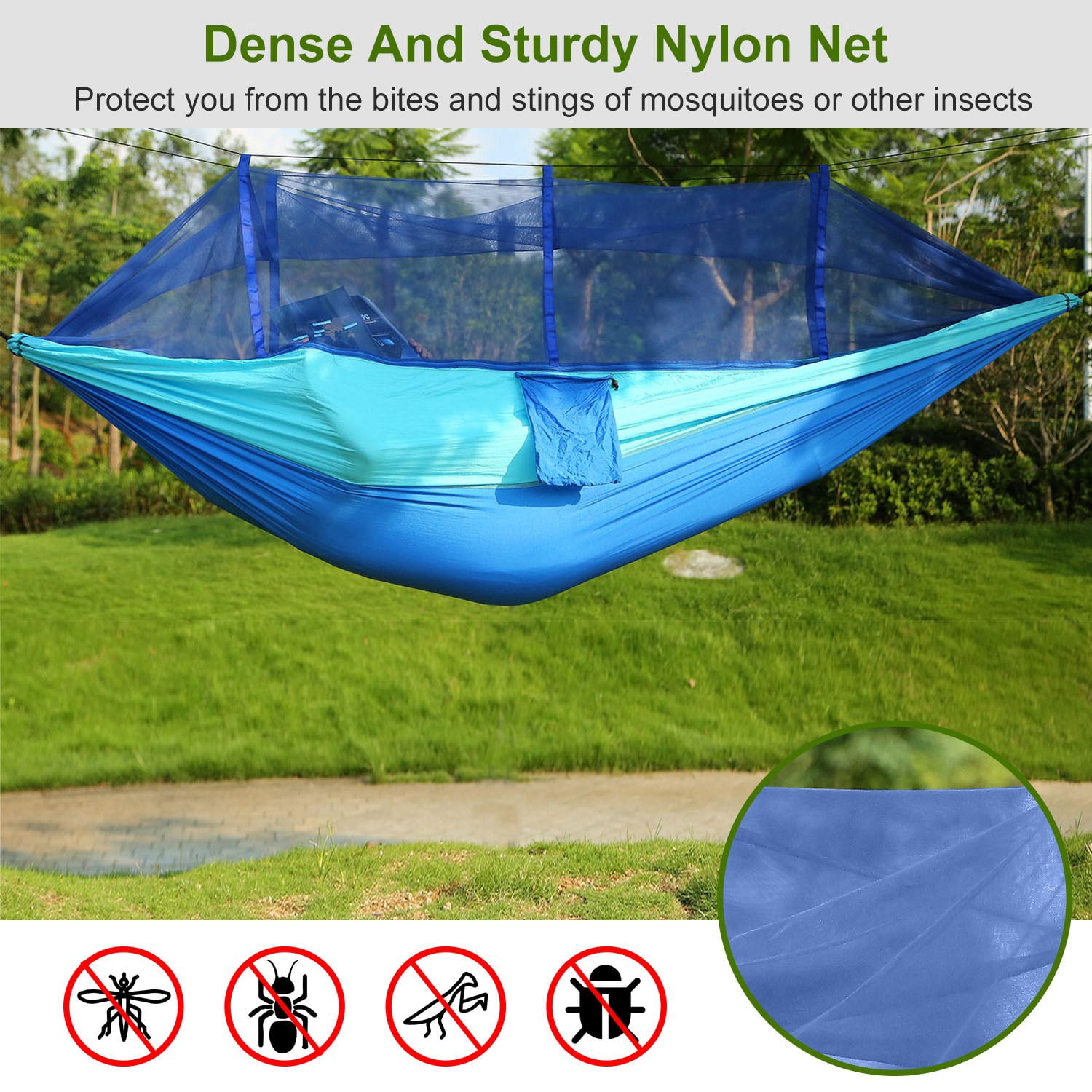 102x55in Camping Hammock TeqHome 2 Person Hammock Tent with Strap Hook Carry Bag for Outdoor Hiking Survival Travel Blue