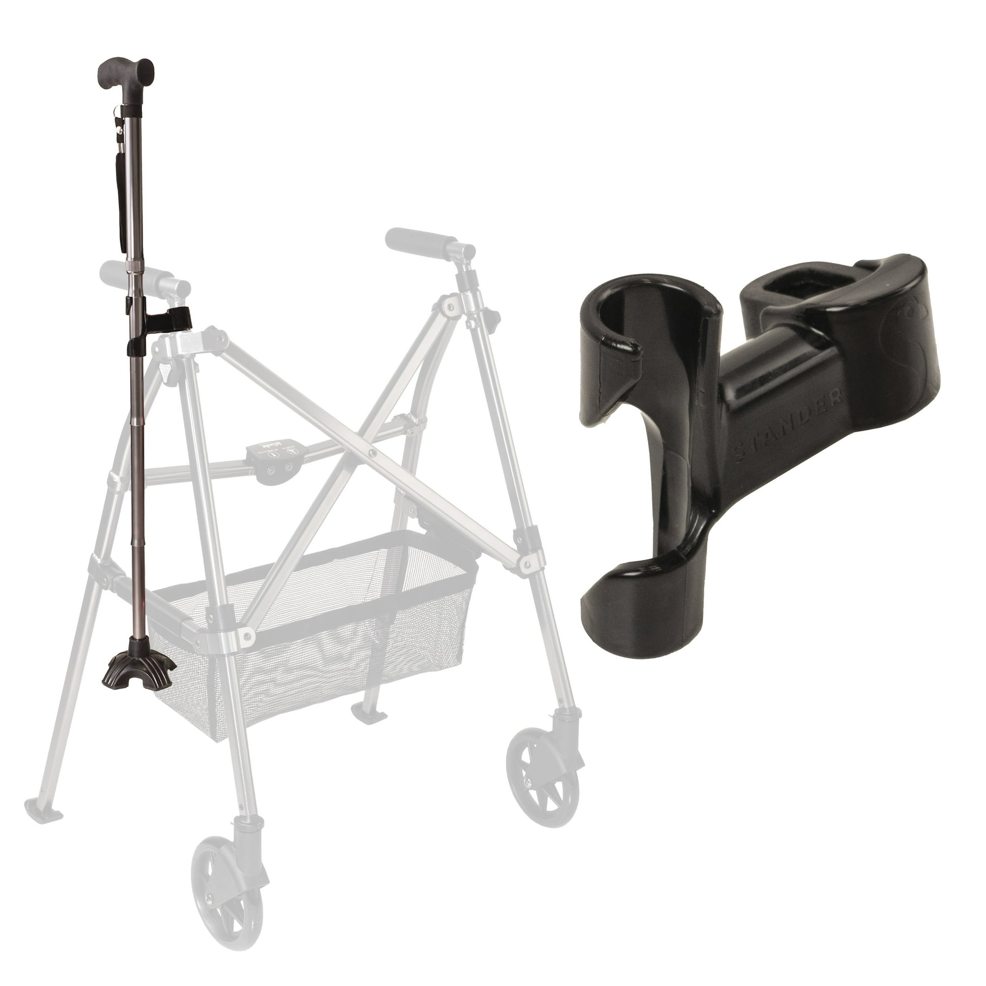 Stander Wonder Cane Holder Accessory, Walking Stick Attachment, Only Compatible with Stander's Wonder Walkers and Wonder Rollators, Adjustable Crutch Bracket for 3/4" Diameter Walking-Canes