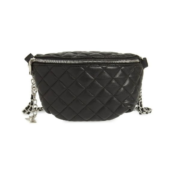 STEVE MADDEN Women's Black Quilted Solid Faux Suede Removable Shoulder Band And Waist Belt Converts To Crossbody Chain Strap Fanny Pack
