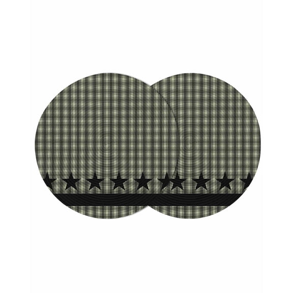 Sage Green Black Plaid Round 13 Inch Placemats Set of 2, Vintage Star Buffalo Check Rustic HeatResistant Non Slip Place Mats for Dining Table, Wipeable Braided Kitchen Table Mats for Housewarming