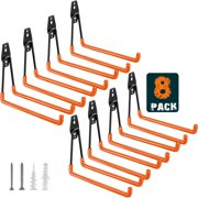 Wellsay Heavy Duty Garage Hooks 8 Pack, 7.7 inch U Shaped Long Hanger, Wall Mounted Storage System, Power and Garden Tool Organizer, for Hanging Ladders, Bi, Hose, Bulk Items and More