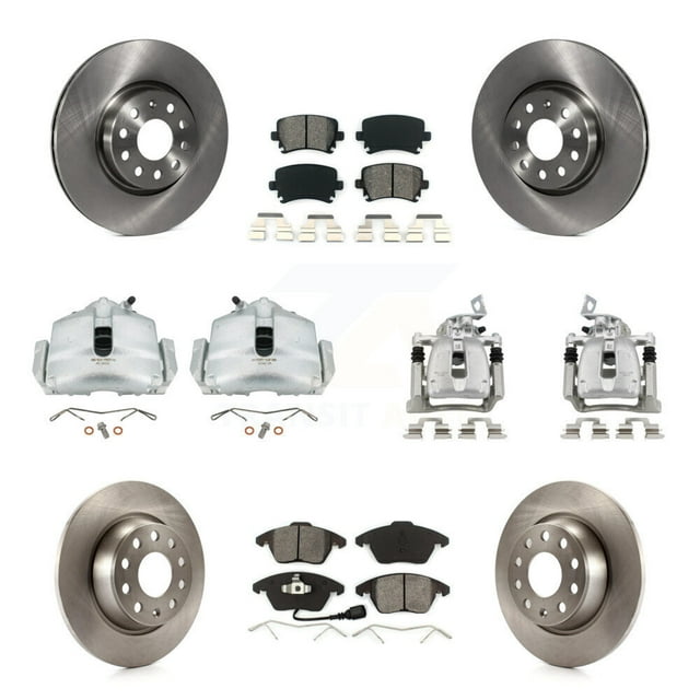 Transit Auto Front Rear Disc Brake Caliper Rotors and Semi-Metallic Pads Kit (10Pc) for Car 2012 Volkswagen CC 2.0L with 312mm Diameter Rotor To Chassis VIN #3C-C-550000 KC8-100980S