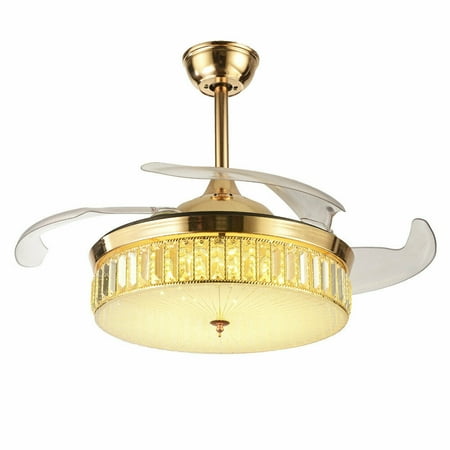 

TFCFL Crysta Ceiling Fan Light With Remote Control and Retractable Blad Fan Chandelie for Indoor LED Lights (42 Golden)