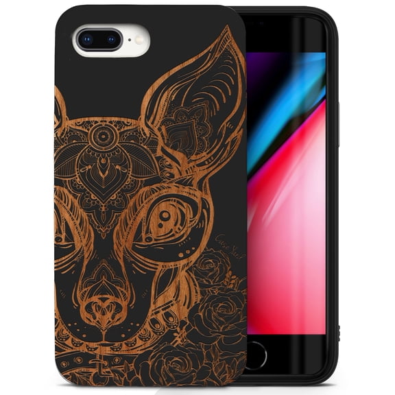 Case Yard Wooden Case for iPhone-8-Plus Soft TPU Silicone cover Slim Fit Shockproof Wood Protective Phone Cover for Girls Boys Men and Women Supports Wireless Charging Chihuahua Design