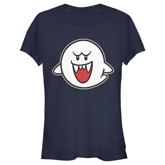 Junior's Nintendo Mario Boo Ghost Graphic Tee Navy Blue X Large