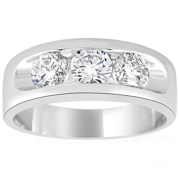 Pompeii 2 1/4Ct Diamond Men's Three Stone Ring 10k White Gold Lab Grown (G/H,VS1-VS2)