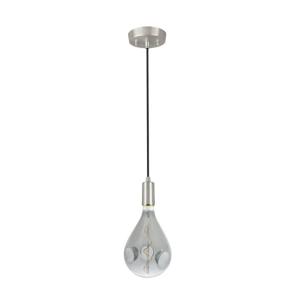 Aspen Creative 79008-21, One-Light Hanging Socket Pendant Fixture in Satin Nickel Finish with A160 Vintage Edison Decorative LED Smoke Light Bulb