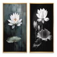 thumbnail image 2 of Designart "Monochrome Lotus Symphony in Grey II" Floral Framed Wall Art Set Of 2 - Grey Floral Framed Canvas Set For Living Room Decor, 2 of 7