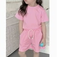thumbnail image 3 of OSOLU Children Girls Outfits Soft Short Sleeve Crew Neck T-Shirts and Shorts Loungewear 2 Piece Pants Home Wear Trendy Travel Clothing Sets, 3 of 3