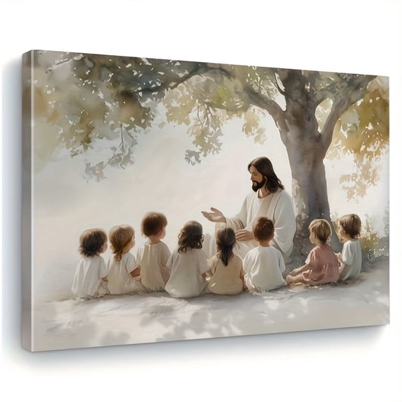 2D Flat, Framed, 1pc Framed Jesus Kids Landscape Poster, Jesus Christ Watercolor , Canvas Wall Art, Gift Artwork, Living Room, Bedroom, Bathroom, Office, Corridor, Kitchen Decor.