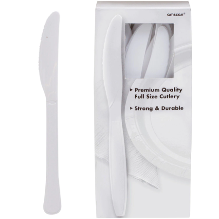 ELEGANI White Color Theme! Theme Tableware for Special Occasions  Wedding  Parties  Birthdays and Graduation' Big Party Pack White Premium Plastic Knives 100ct