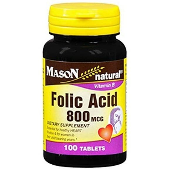 Mason Natural Folic Acid 800 mcg, 100 ea (Pack of 2)