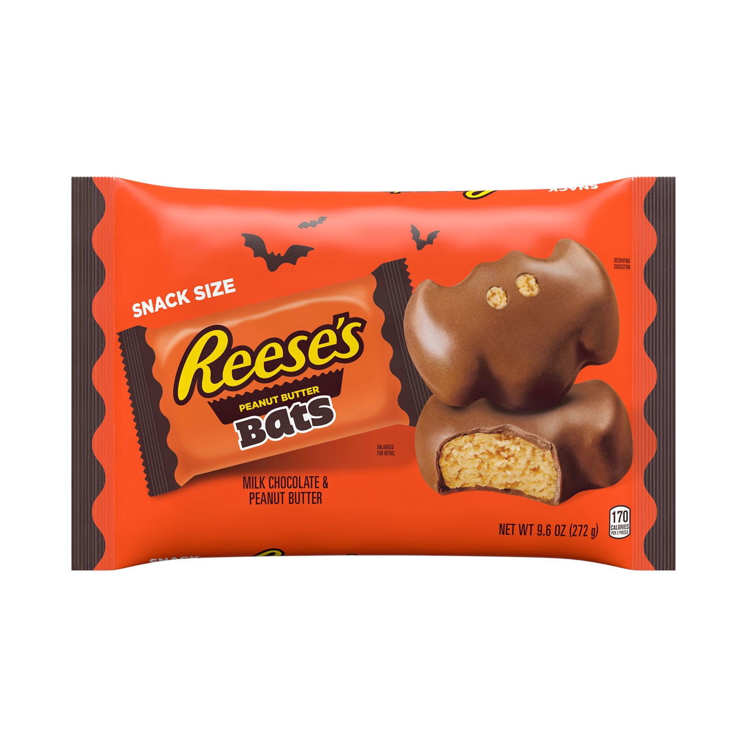 REESE'S, Milk Chocolate Peanut Butter Bats Snack Size Candy, Halloween, 9.6 oz, Bag