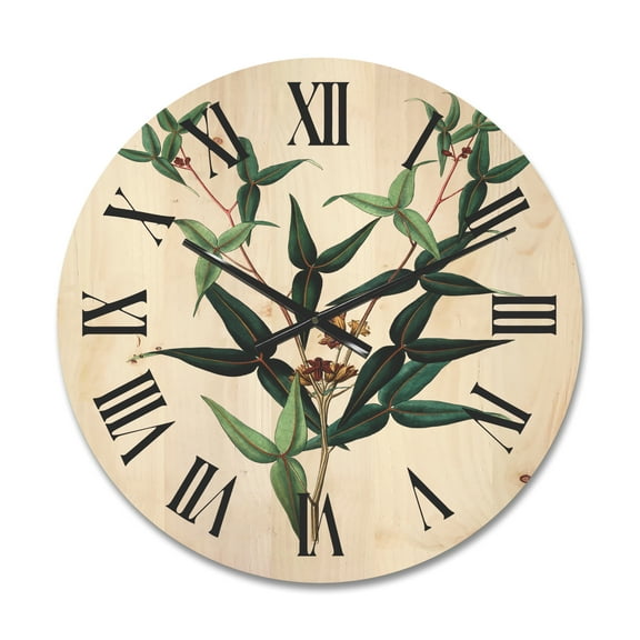 Designart 'Ancient Green Leaves Plants VIII' Traditional Wood Wall Clock