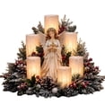 thumbnail image 6 of Christmas Lighted Centerpiece with Flameless Candle Glow, Frosted Pine Branch Table Decor for Holiday Mantel Display, 6 of 7