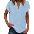 thumbnail image 2 of Tops for Women Plus Size Short Sleeved V-Neck Solid Color Shoulder Pullover T-shirt Light Blue L, 2 of 5