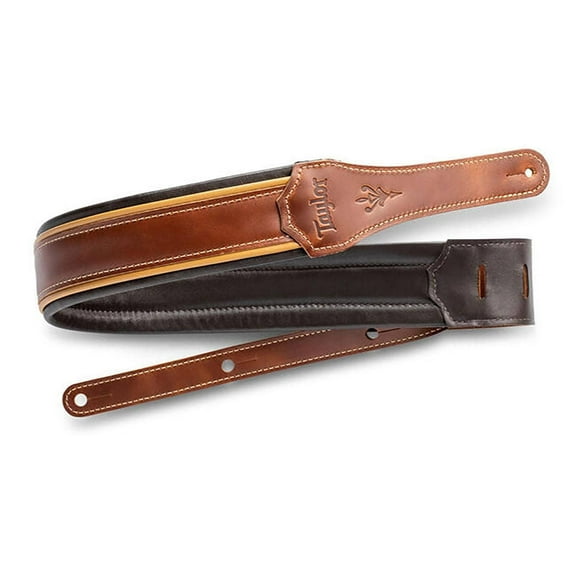Taylor Century 2.5" Leather Guitar Strap, Medium Brown/Butterscotch/Black