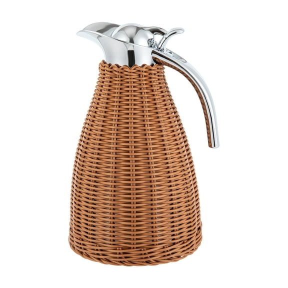 Stainless Steel Rattan Thermal Jug Retro Coffee Thermal Jug 0.4 Gal Large Capacity Double Walled Vacuum Insualted Jug Rattan Thermal Jug with Silicone Lid