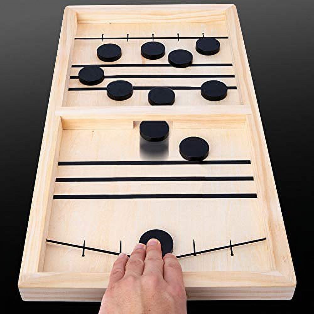Fast Sling Puck Game, Wooden Sling Hockey Board Table Game for Kids and Adults Tabletop Sling Foosball Table Game with 10 Pucks and 2 Ropes, 14.6 x 9.3 in - image 2 of 3