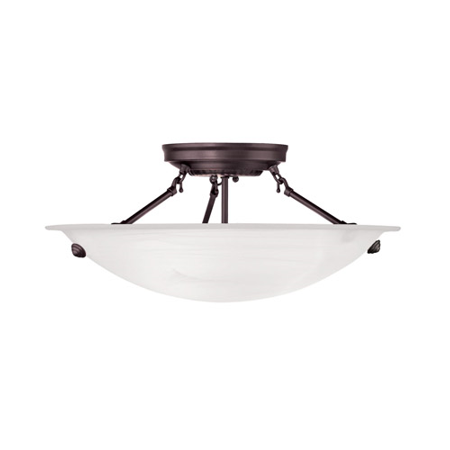 

Semi Flush Mounts 3 Light With White Alabaster Steel Bronze size 16 in 225 Watts - World of Crystal