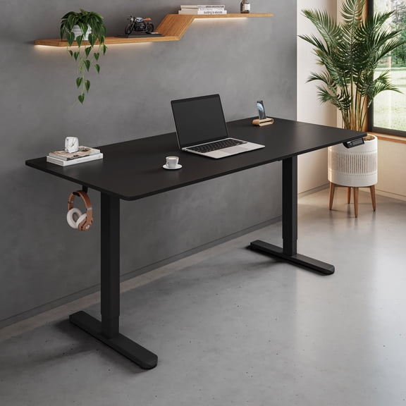 Sit-to-Stand Desk, Height Adjustable Standing Desk with 3 Memory Presets & Dual Accessory Hooks, Electric Lift Workstation for Home Office Gaming
