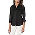 thumbnail image 3 of Zac & Rachel Women's 3/4 Cuff Sleeve Button Down Top with Ribbed Knit Inserts for a Comfortable Fit, Black, 3 of 4