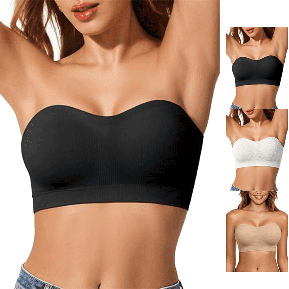 BWASD Strapless Bra Supportive Wireless Non-Slip No Underwire Padded Tube Bra Summer Breathable Comfortable Bandeau Jelly Bra Daily Wear (Black L)