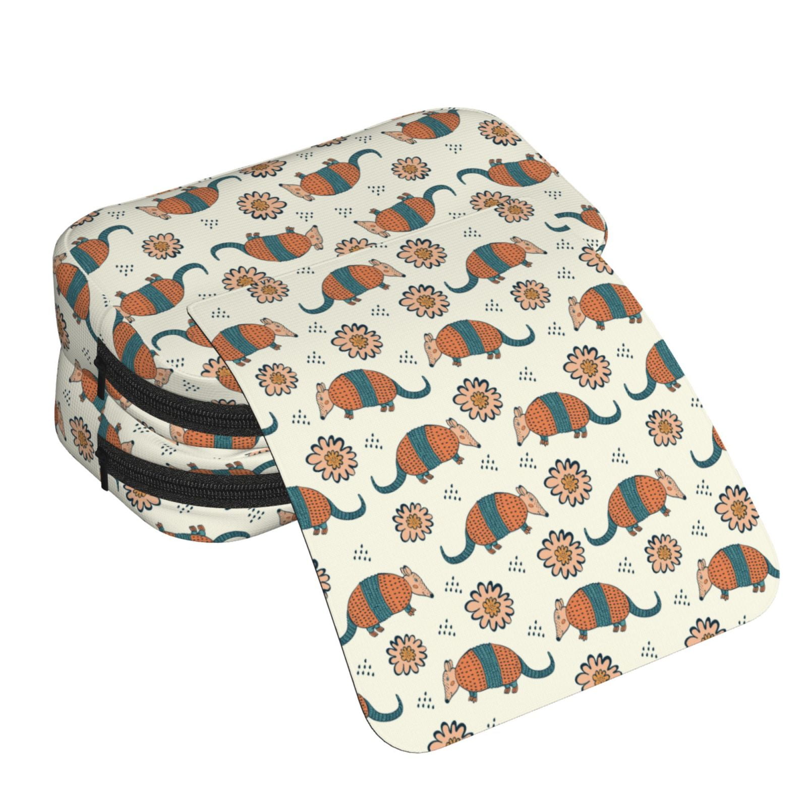 Rateoe Colorful Armadillos1 Pattern Double Clamshell Pen Case, Storage Organizer with Two Zipper Compartments– Holds Up to 50 Pencils & Pens